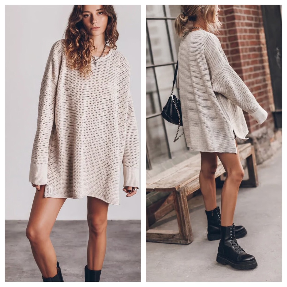 Oversized Cream Knit Sweater Dress - Unbranded